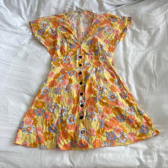 Marine Layer Camila A-Line Minidress in Yellow Vintage Floral Print Size M - Picture 2 of 5